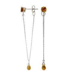 Genuine 3.15 ctw Citrine Earrings Jewelry 14KT White Gold - REF-22R3P