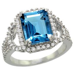 Natural 3.08 ctw swiss-blue-topaz & Diamond Engagement Ring 14K White Gold - REF-106G3M