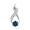 Image 1 : 0.15 CTW Blue Color Diamond Cluster Pendant 10KT White Gold - REF-8W2K