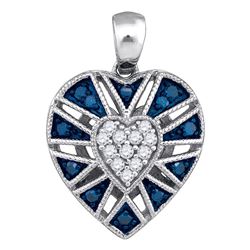 0.25 CTW Blue Color Diamond Milgrain Heart Cluster Pendant 10KT White Gold - REF-19W4K