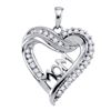 Image 1 : 0.21 CTW Diamond Mom Mother Heart Outline Pendant 10KT White Gold - REF-19H4M