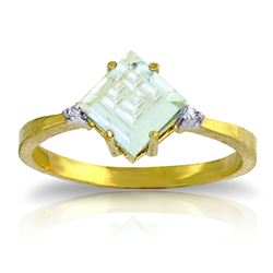 Genuine 1.77 ctw Aquamarine & Diamond Ring Jewelry 14KT Yellow Gold - REF-33X8M