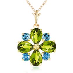 Genuine 2.43 ctw Peridot & Blue Topaz Necklace Jewelry 14KT Yellow Gold - REF-29N7R