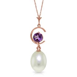 Genuine 4.5 ctw Pearl & Amethyst Necklace Jewelry 14KT Rose Gold - REF-20M5T