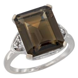 Natural 5.44 ctw smoky-topaz & Diamond Engagement Ring 14K White Gold - REF-45K5R