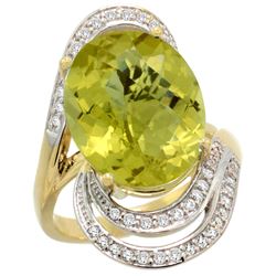 Natural 11.2 ctw lemon-quartz & Diamond Engagement Ring 14K Yellow Gold - REF-89G9M