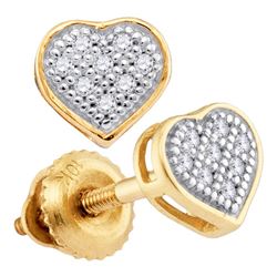 0.05 CTW Diamond Heart Screwback Earrings 10KT Yellow Gold - REF-6F6N