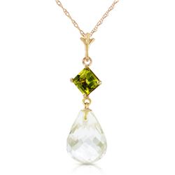 Genuine 5.5 ctw White Topaz & Peridot Necklace Jewelry 14KT Yellow Gold - REF-22Z2N