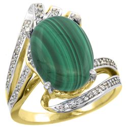 Natural 7.28 ctw malachite & Diamond Engagement Ring 14K Yellow Gold - REF-86M7H