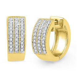 0.25 CTW Diamond Triple Row Huggie Hoop Earrings 10KT Yellow Gold - REF-37Y5X