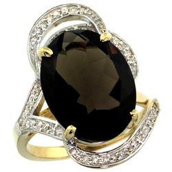 Natural 11.23 ctw smoky-topaz & Diamond Engagement Ring 14K Yellow Gold - REF-104Y5X