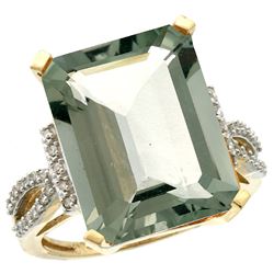 Natural 12.14 ctw green-amethyst & Diamond Engagement Ring 14K Yellow Gold - REF-66V2F