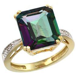 Natural 5.42 ctw Mystic-topaz & Diamond Engagement Ring 10K Yellow Gold - REF-57F3N