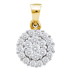 0.50 CTWDiamond Circle Flower Cluster Pendant 14KT Yellow Gold - REF-37F5N