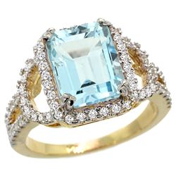 Natural 3.51 ctw blue-topaz & Diamond Engagement Ring 14K Yellow Gold - REF-100F9N