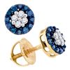 Image 1 : 0.33 CTW Blue Color Cluster Diamond Screwback Stud Earrings 10KT Yellow Gold - REF-16M4H