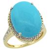 Image 1 : Natural 13.6 ctw Turquoise & Diamond Engagement Ring 10K Yellow Gold - REF-94A6V