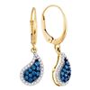 Image 1 : 0.61 CTW Blue Color Diamond Teardrop Dangle Earrings 10KT Yellow Gold - REF-34Y4X