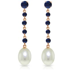 Genuine 10 ctw Sapphire & Pearl Earrings Jewelry 14KT Rose Gold - REF-37M8T