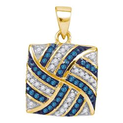 0.25 CTW Blue Color Diamond Square Pinwheel Pendant 10KT Yellow Gold - REF-18F2N