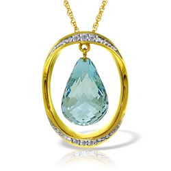 Genuine 11.60 ctw Blue Topaz & Diamond Necklace Jewelry 14KT Yellow Gold - REF-112F2Z