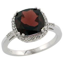 Natural 4.11 ctw Garnet & Diamond Engagement Ring 14K White Gold - REF-48W2K