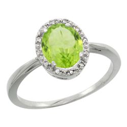 Natural 1.41 ctw Peridot & Diamond Engagement Ring 10K White Gold - REF-20F9N