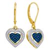 Image 1 : 0.40 CTW Blue Color Diamond Heart Dangle Earrings 10KT Yellow Gold - REF-36X2Y