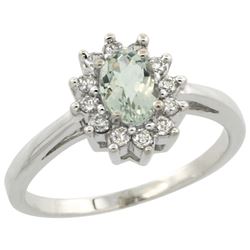 Natural 0.67 ctw Green-amethyst & Diamond Engagement Ring 10K White Gold - REF-38H8W