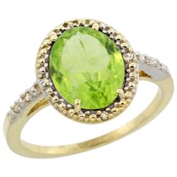 Natural 2.8 ctw Peridot & Diamond Engagement Ring 10K Yellow Gold - REF-30Y3X