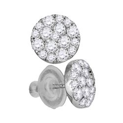 1 CTW Diamond Cluster Earrings 14KT White Gold - REF-89K9W