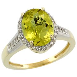 Natural 2.49 ctw Lemon-quartz & Diamond Engagement Ring 10K Yellow Gold - REF-31F4N