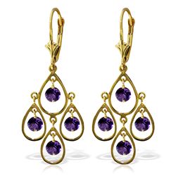 Genuine 2.4 ctw Amethyst Earrings Jewelry 14KT Yellow Gold - REF-54F9Z