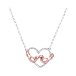 0.10 CTW Diamond Heart Rose-tone Lovebirds Pendant 10KT White Gold - REF-14Y9X