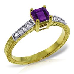 Genuine 0.65 ctw Amethyst & Diamond Ring Jewelry 14KT Yellow Gold - REF-69H6X