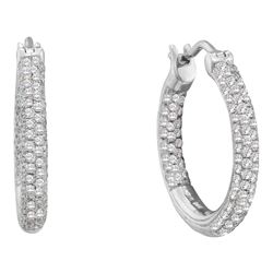 0.50 CTWPave-set Diamond In/Out Hoop Earrings 14KT White Gold - REF-67N4F