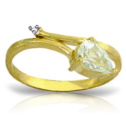 Genuine 0.83 ctw Aquamarine & Diamond Ring Jewelry 14KT Yellow Gold - REF-41A6K