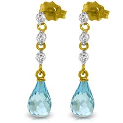 Genuine 3.3 ctw Blue Topaz & Diamond Earrings Jewelry 14KT Yellow Gold - REF-42P9H