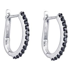 0.35 CTW Black Color Diamond Slender Oblong Hoop Earrings 14K White Gold - REF-22M4H