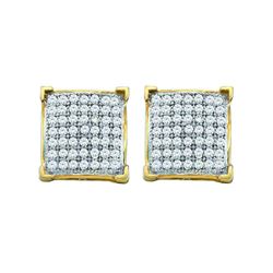 0.10 CTW Pave-set Diamond Square Cluster Earrings 10KT Yellow Gold - REF-10K5W