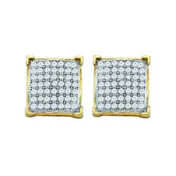 0.10 CTW Pave-set Diamond Square Cluster Earrings 10KT Yellow Gold - REF-10K5W