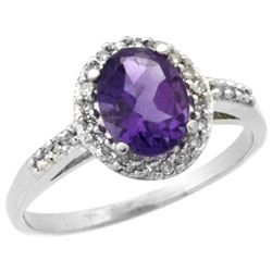 Natural 1.3 ctw Amethyst & Diamond Engagement Ring 10K White Gold - REF-25M9H