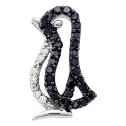 0.17 CTW Black Color Diamond Penguin Bird Animal Pendant 10KT White Gold - REF-8X2Y