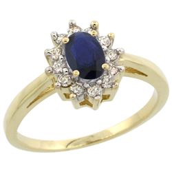 Natural 0.86 ctw Blue-sapphire & Diamond Engagement Ring 10K Yellow Gold - REF-46W7K