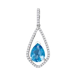 2.08 CTW Pear Blue Topaz Solitaire Diamond Teardrop Pendant 14KT White Gold - REF-55M5H