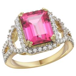 Natural 3.08 ctw pink-topaz & Diamond Engagement Ring 14K Yellow Gold - REF-106H3W