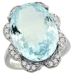 Natural 13.83 ctw aquamarine & Diamond Engagement Ring 14K White Gold - REF-284N9G