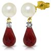 Image 1 : Genuine 8.7 ctw Pearl, Ruby & Diamond Earrings Jewelry 14KT Yellow Gold - REF-27A6K