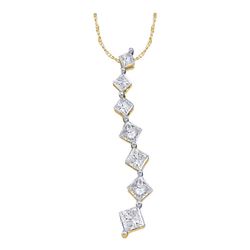 0.25 CTW Princess Diamond Graduated Journey Pendant 14KT Yellow Gold - REF-19F4N