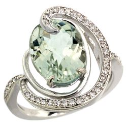 Natural 6.53 ctw green-amethyst & Diamond Engagement Ring 14K White Gold - REF-72N8G